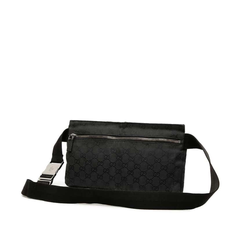 Gucci GG Canvas Double Pocket Belt Bag Black Canvas Good condition - Back View