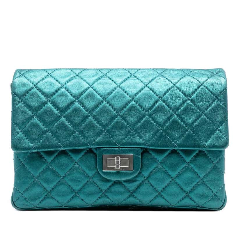 Chanel Quilted Metallic Calfskin Reissue 2.55 Flap 226 Blue Leather Good condition - Front View