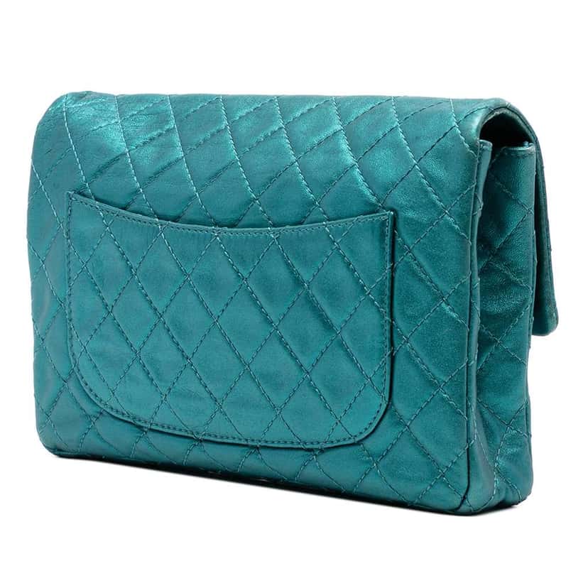 Chanel Quilted Metallic Calfskin Reissue 2.55 Flap 226 Blue Leather Good condition - Back View