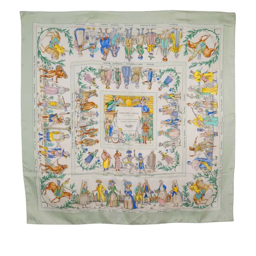 Hermès Costumes Civils Actuels Silk Scarf 90 White Silk Very good condition - Front View