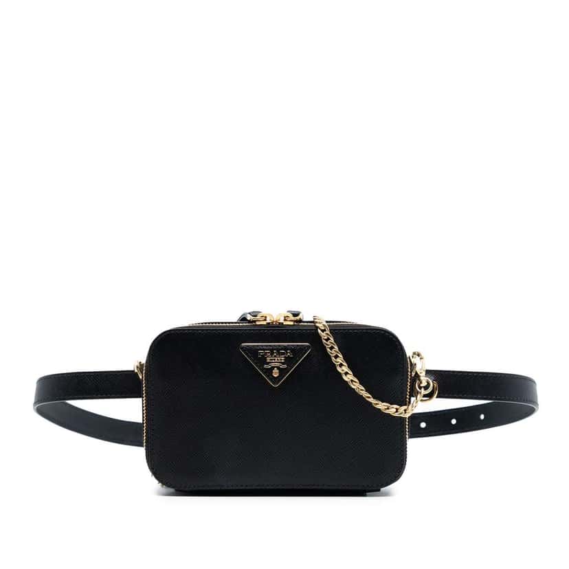 Prada Saffiano Odette Convertible Belt Bag Black Leather Good condition - Front View