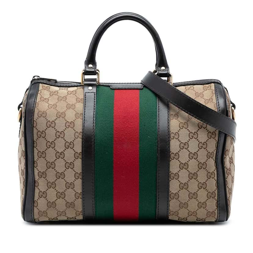 Gucci Medium GG Canvas Web Joy Boston Bag Brown Canvas Good condition - Front View