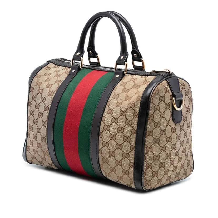 Gucci Medium GG Canvas Web Joy Boston Bag Brown Canvas Good condition - Back View