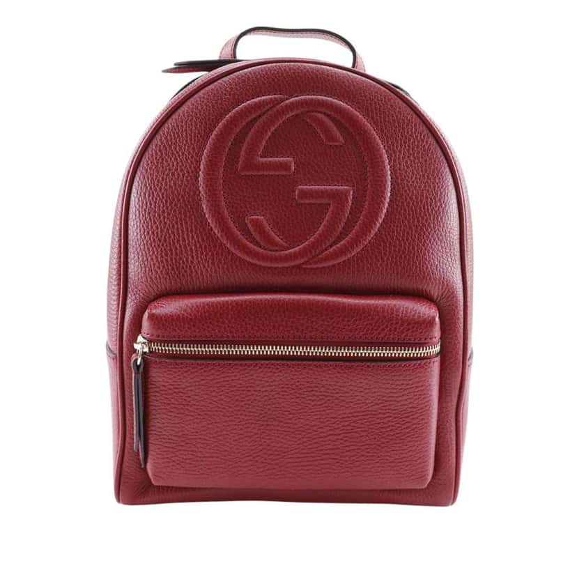 Gucci Pebbled Calfskin Soho Chain Backpack Red Leather Good condition - Front View