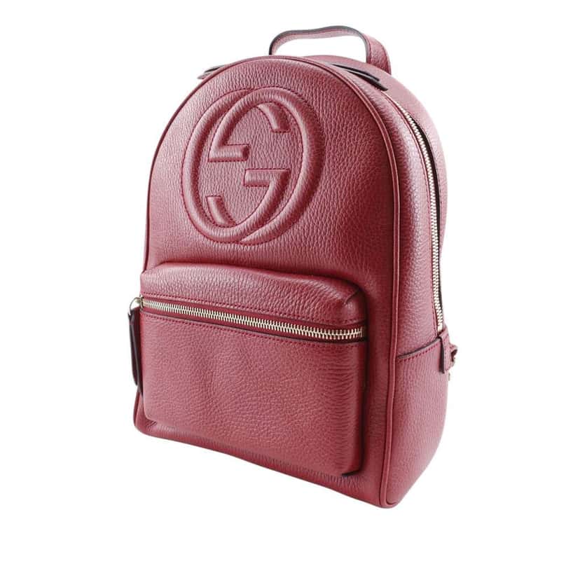 Gucci Pebbled Calfskin Soho Chain Backpack Red Leather Good condition - Inside View