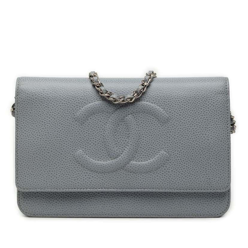 Chanel CC Caviar Wallet On Chain Grey Leather Very good condition - Front View