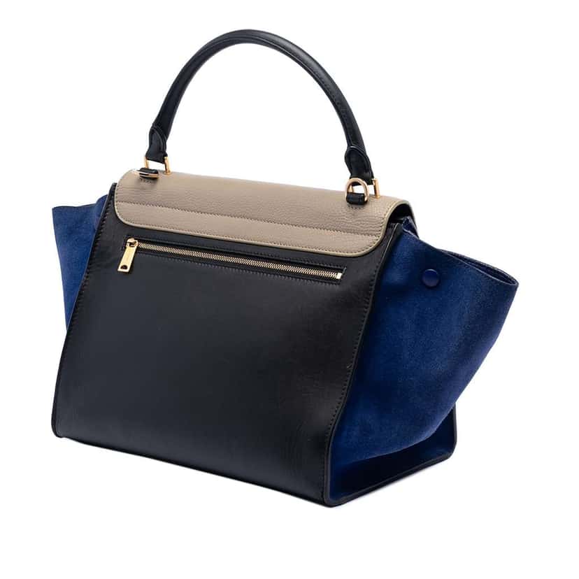 Celine Medium Tricolor Leather Trapeze Satchel Black Leather Good condition - Back View