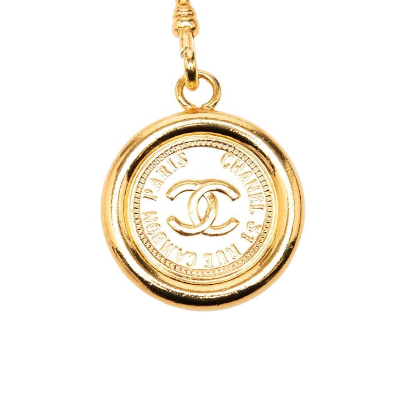 Chanel Gold Plated Leather Woven Medallion Chain Belt Gold Metal Good condition - Back View