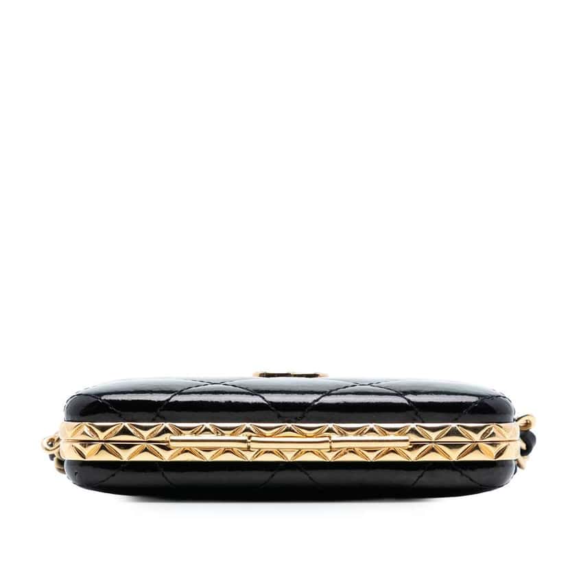 Chanel Small Glazed Goatskin Box With Chain Black Leather Very good condition - Inside View
