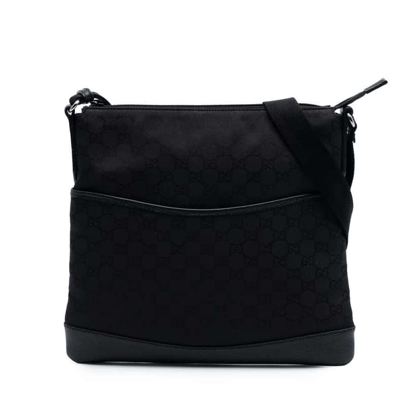 Gucci GG Canvas Flat Messenger Bag Black Canvas Very good condition - Front View