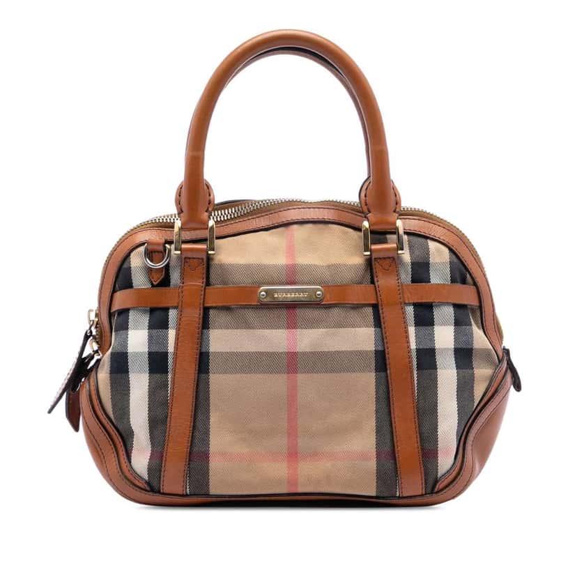 Burberry Small Leather Trimmed House Check Canvas Bridle Orchard Satchel Brown Canvas Very good condition - Front View