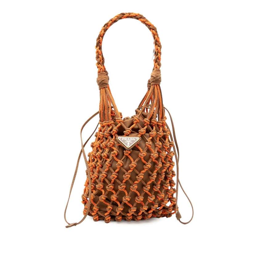 Prada Small Suede Macrame Noue Shoulder Bag Orange Leather Very good condition - Front View