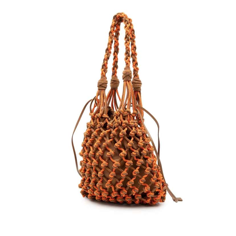 Prada Small Suede Macrame Noue Shoulder Bag Orange Leather Very good condition - Back View