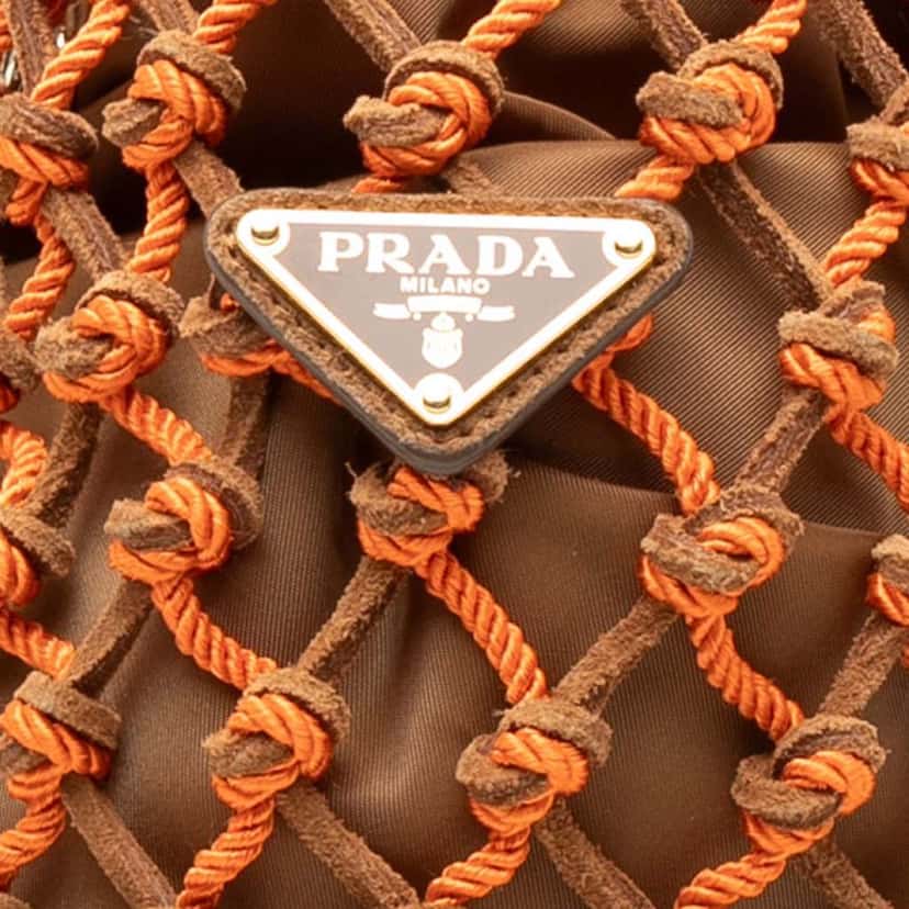 Prada Small Suede Macrame Noue Shoulder Bag Orange Leather Very good condition - Box View