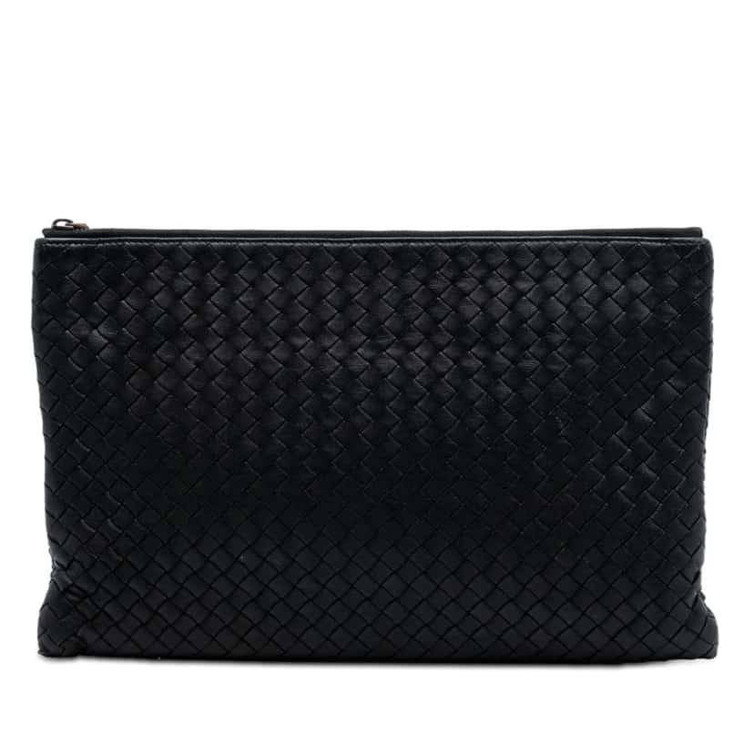 Bottega Veneta Nappa Intrecciato Clutch Black Leather Good condition - Front View