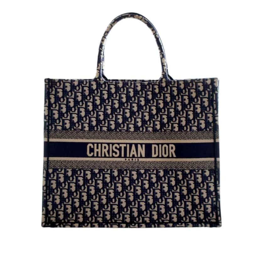 Dior Large Oblique Embroidered Canvas Book Tote Blue Canvas Good condition - Front View
