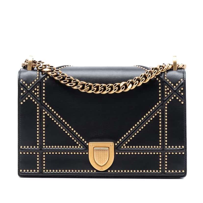 Dior Medium Studded Lambskin Diorama Flap Black Leather Good condition - Front View