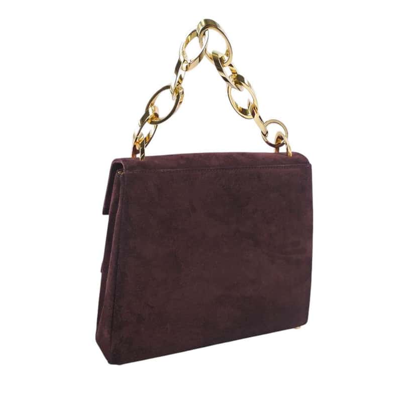 Salvatore Ferragamo Suede Chain Satchel Brown Leather Very good condition - Back View