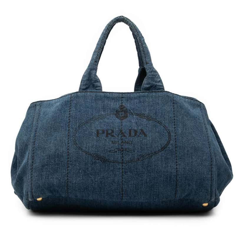 Prada Large Denim Canapa Logo Satchel Blue Denim Good condition - Front View