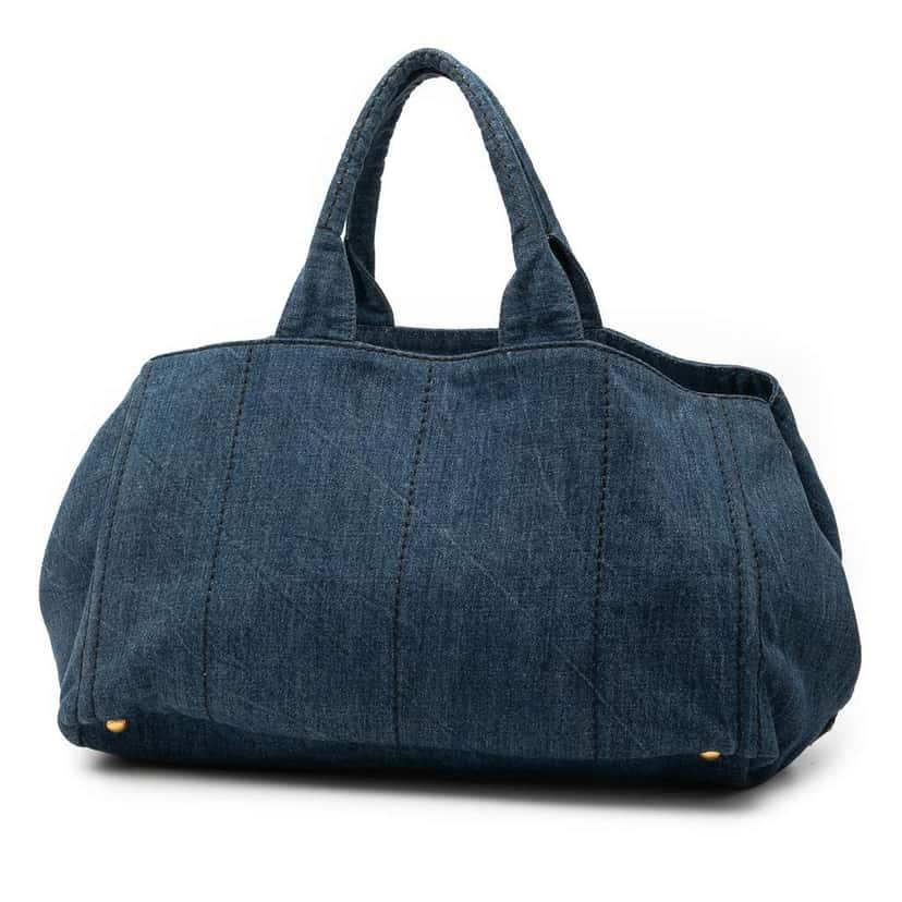 Prada Large Denim Canapa Logo Satchel Blue Denim Good condition - Back View