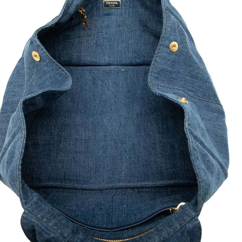 Prada Large Denim Canapa Logo Satchel Blue Denim Good condition - Model View