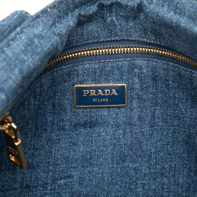 Prada Large Denim Canapa Logo Satchel Blue Denim Good condition - Box View