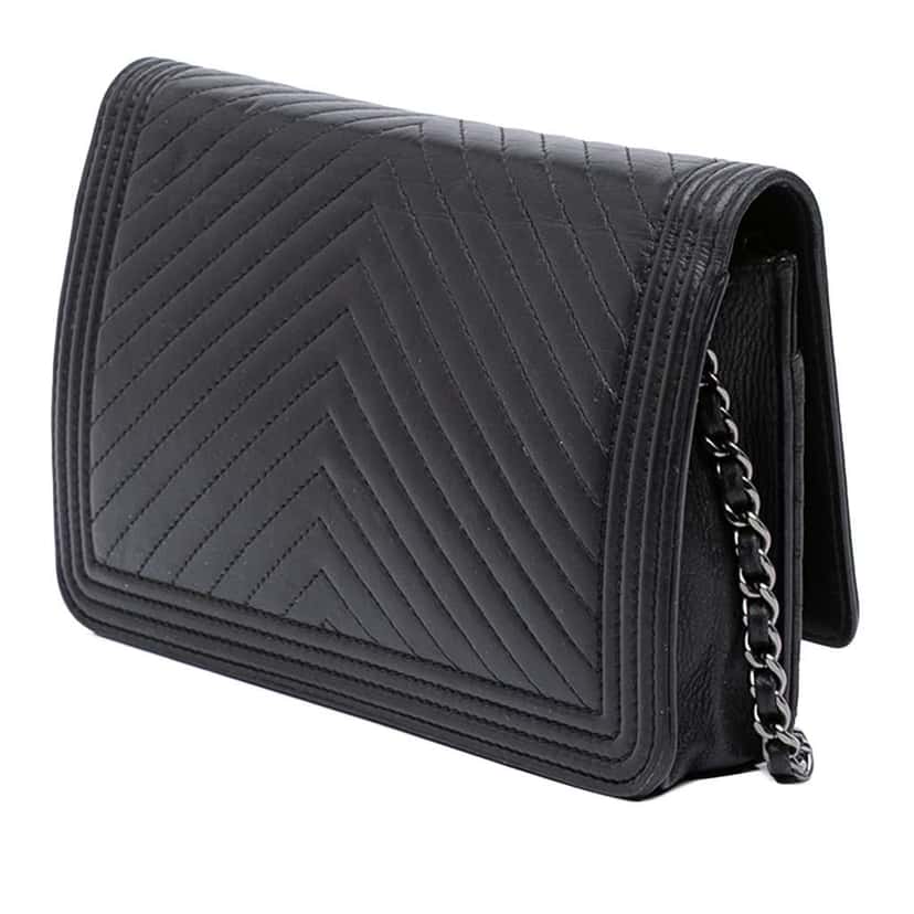 Chanel Chevron Lambskin Boy Wallet on Chain Black Leather Very good condition - Back View