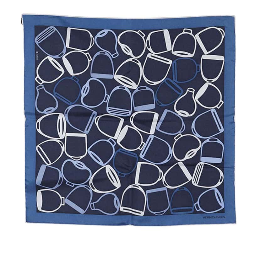 Hermès A Vos Etriers Pocket Square Silk Scarf 45 Blue Silk Good condition - Front View