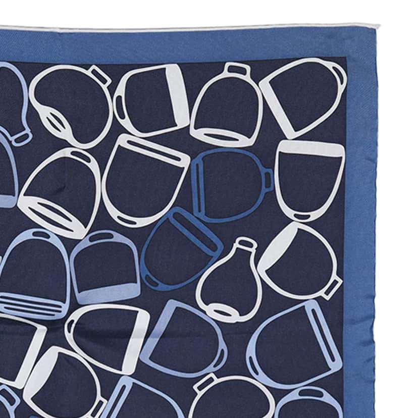 Hermès A Vos Etriers Pocket Square Silk Scarf 45 Blue Silk Good condition - Back View