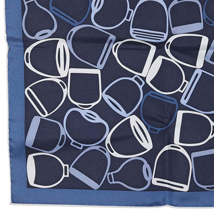 Hermès A Vos Etriers Pocket Square Silk Scarf 45 Blue Silk Good condition - Inside View