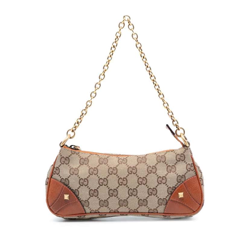 Gucci GG Canvas Nailhead Shoulder Bag Brown Canvas Good condition - Front View