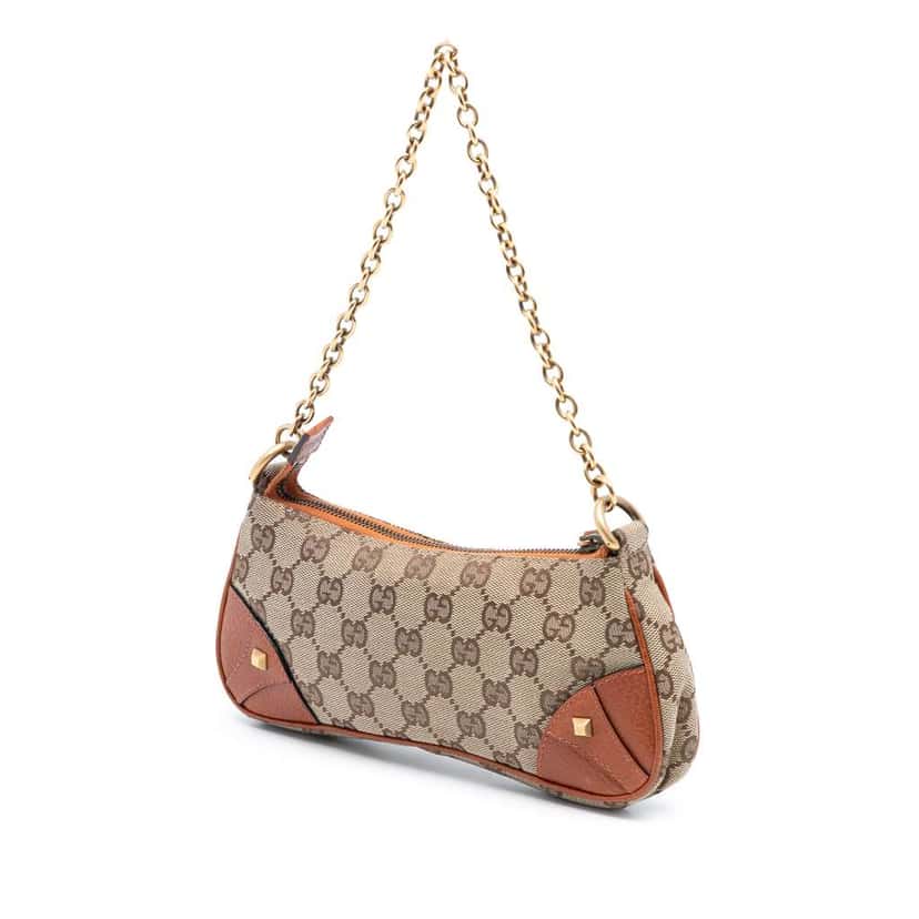Gucci GG Canvas Nailhead Shoulder Bag Brown Canvas Good condition - Back View