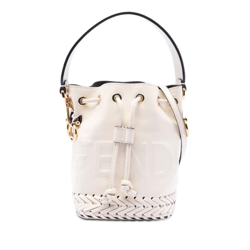 Fendi Mini Embossed Leather Whipstitch Mon Tresor Bucket Bag White Leather Very good condition - Front View