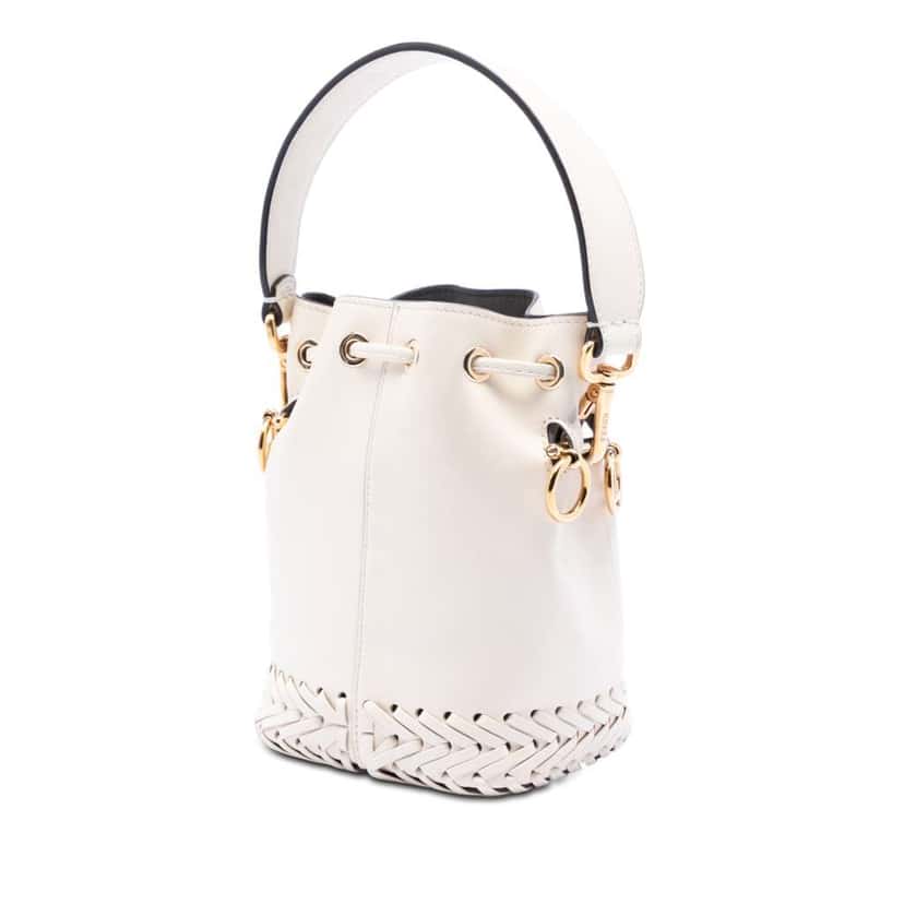Fendi Mini Embossed Leather Whipstitch Mon Tresor Bucket Bag White Leather Very good condition - Back View