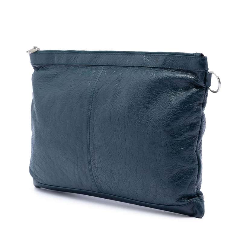 Balenciaga Lambskin Motocross Classic Clip L Clutch Blue Leather Very good condition - Back View
