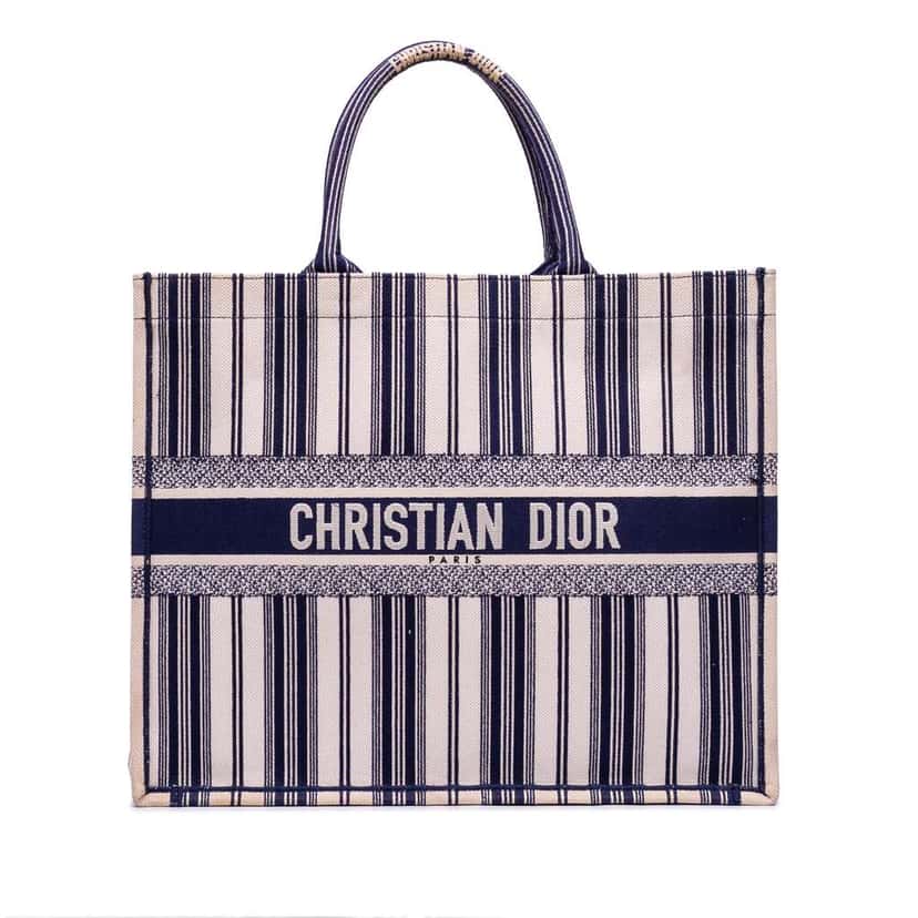 Dior Large Canvas Striped Book Tote Blue Canvas Good condition - Front View