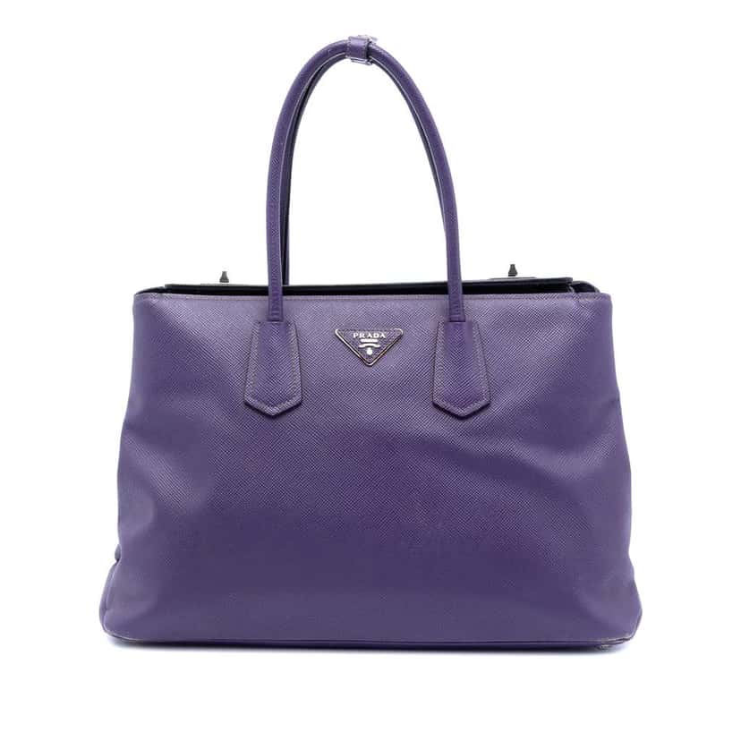 Prada Saffiano Cuir Turnlock Twin Satchel Purple Leather Very good condition - Front View