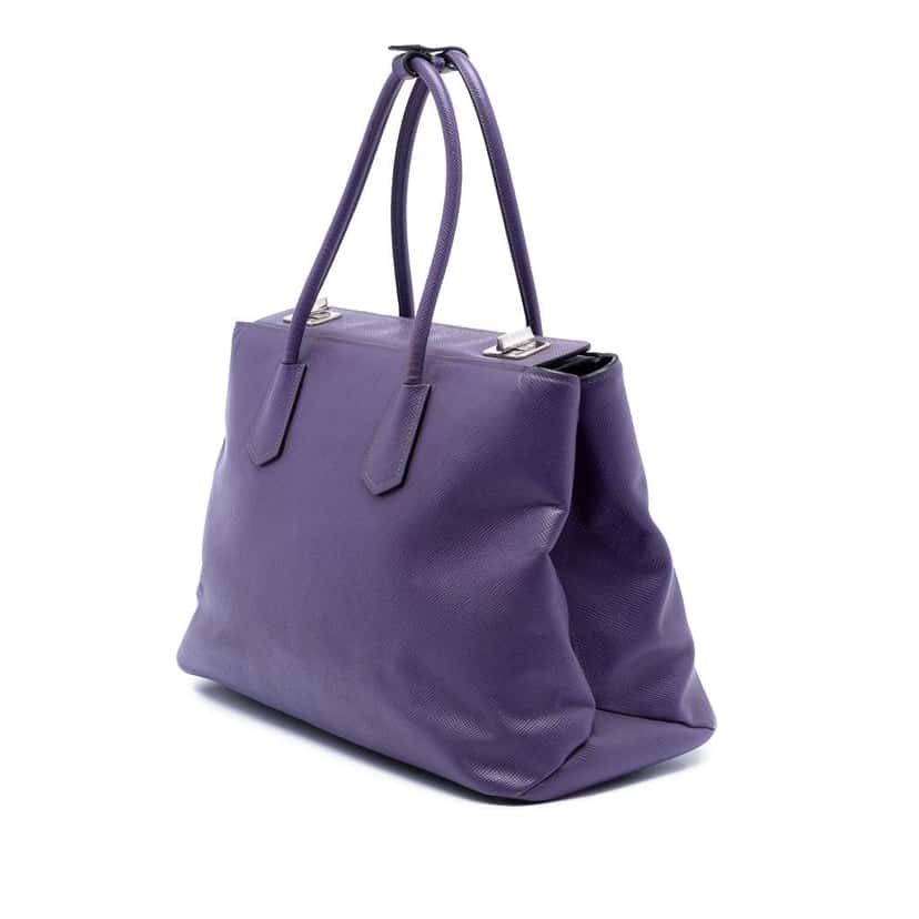 Prada Saffiano Cuir Turnlock Twin Satchel Purple Leather Very good condition - Back View