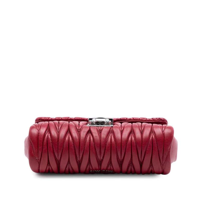 Miu Miu Matelasse Lambskin Flap Crossbody Red Leather Good condition - Inside View