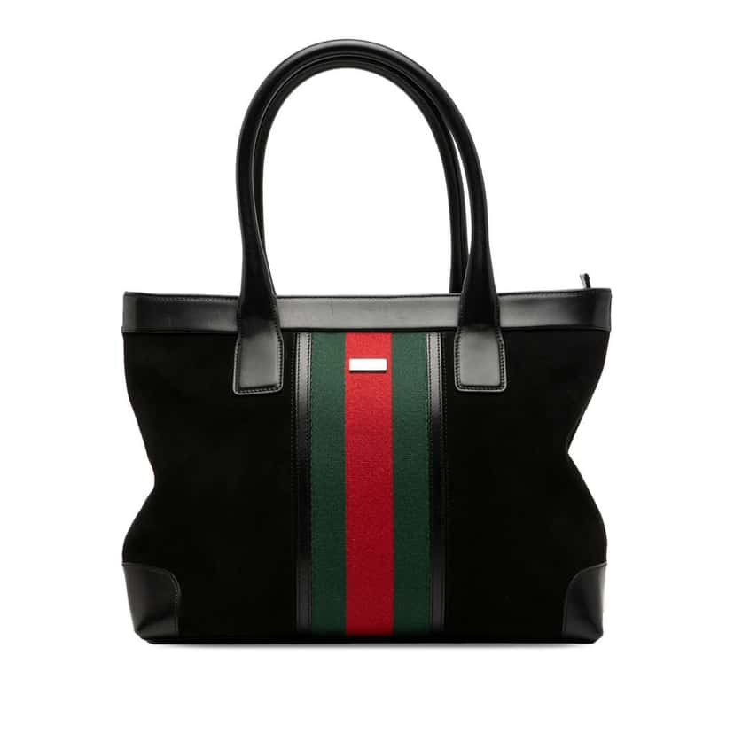 Gucci Suede Web Tote Black Leather Good condition - Front View