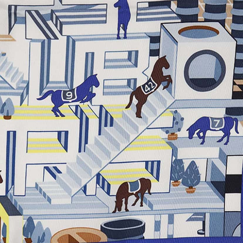 Hermès Horse Club Detail Silk Scarf 45 Blue Silk Very good condition - Back View