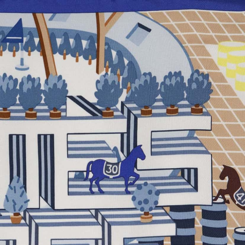 Hermès Horse Club Detail Silk Scarf 45 Blue Silk Very good condition - Box View