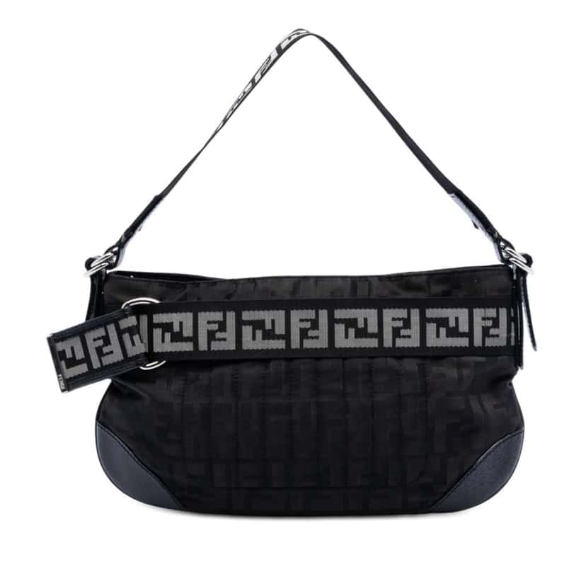 Fendi Zucca Nylon Zip Code Shoulder Bag Black Very good condition - Front View