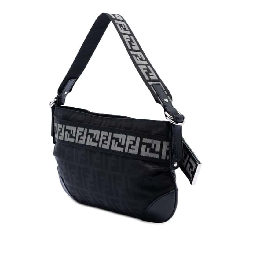 Fendi Zucca Nylon Zip Code Shoulder Bag Black Very good condition - Back View