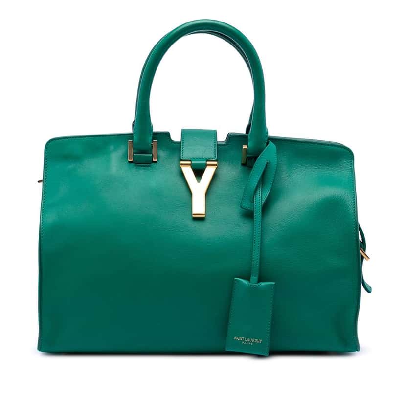 Saint Laurent Small Calfskin Cabas Chyc Satchel Green Leather Good condition - Front View