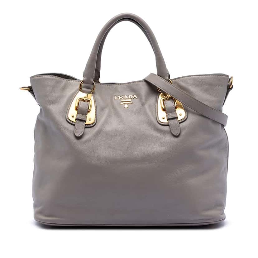 Prada Soft Calfskin Open Convertible Shopping Tote Grey Leather Good condition - Front View