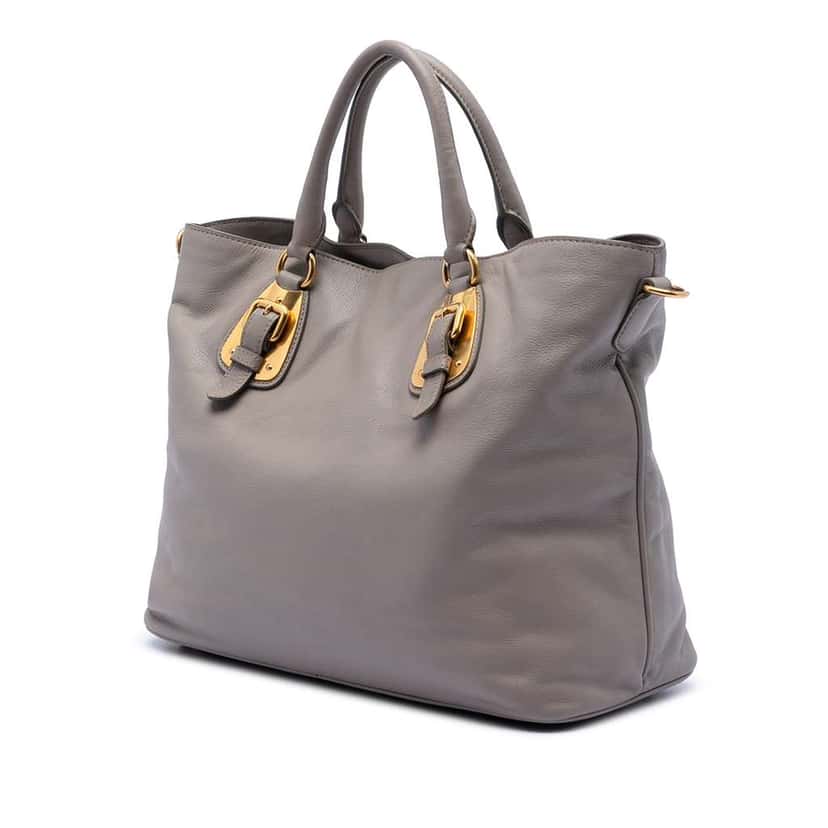 Prada Soft Calfskin Open Convertible Shopping Tote Grey Leather Good condition - Back View