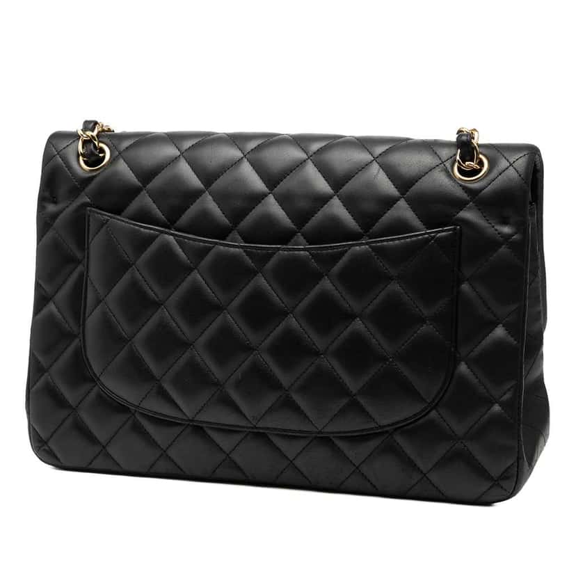 Chanel Jumbo Classic Lambskin Double Flap Black Leather Very good condition - Back View