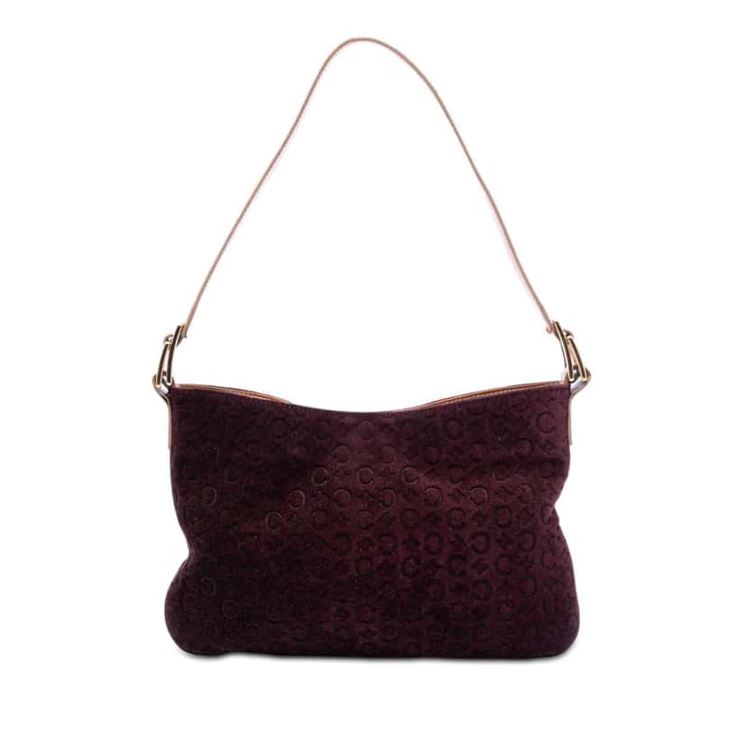 Celine C Macadam Suede Shoulder Bag Red Leather Good condition - Front View