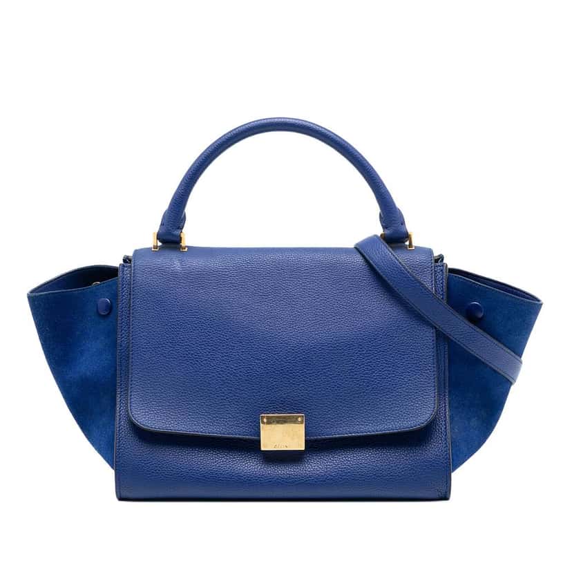 Celine Small Leather Trapeze Satchel Blue Leather Very good condition - Front View